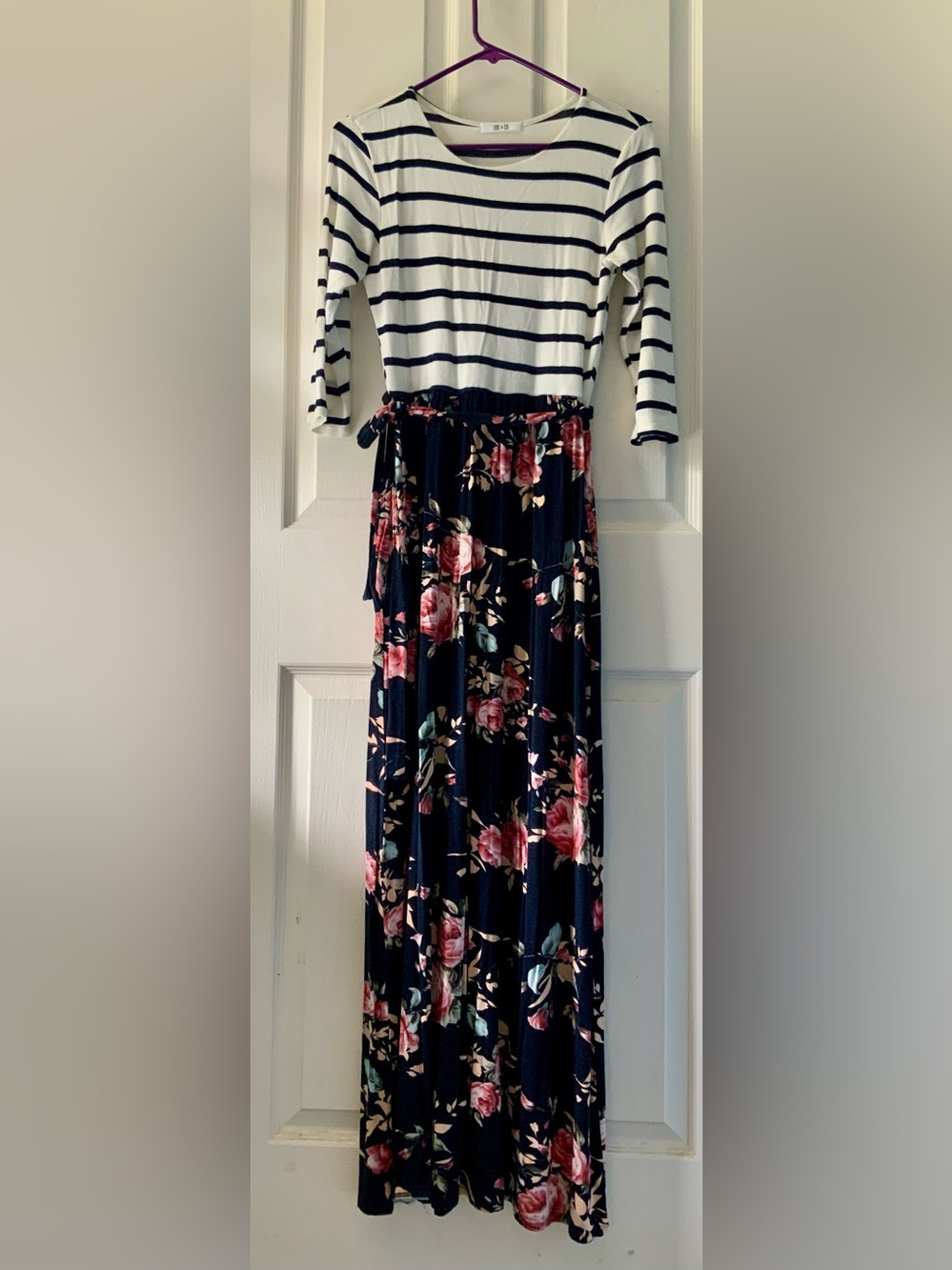 Striped Top Navy Floral Maxi Dress